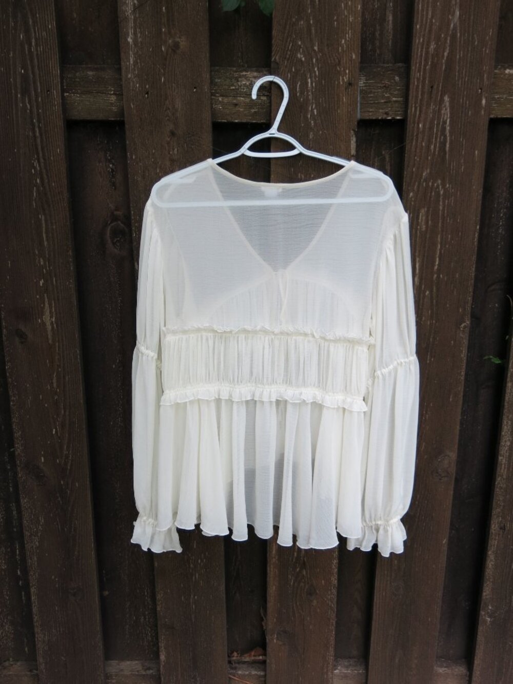 Kimchi Blue Amelia Bohemian Romantic Ruffle Sheer Babydoll Off White Top Size L - Picture 11 of 15